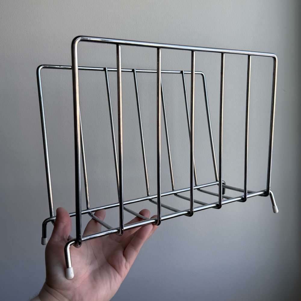 Vintage Magazine Rack Records Holder Chrome Metal Organizer 7x10x14”